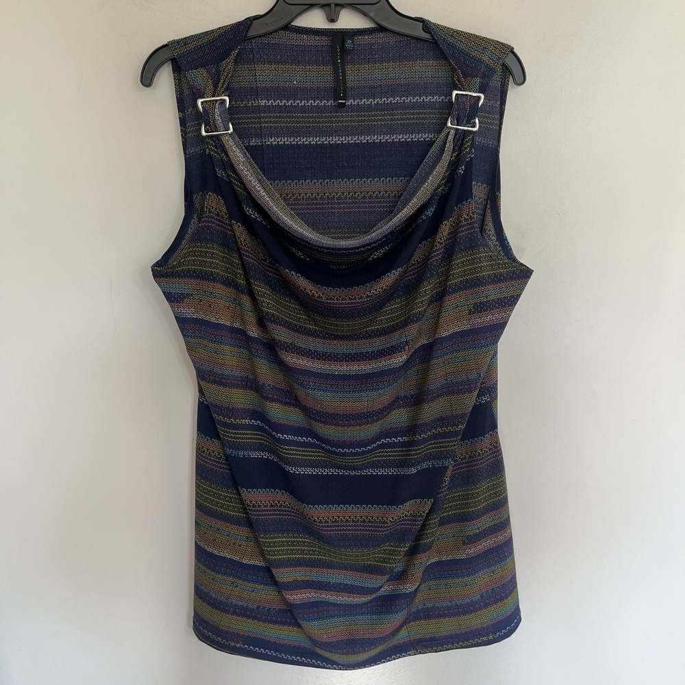 Women's Love‎ Life Live Striped Cowl Neck Buckle Detail Tank Top Size 2XL